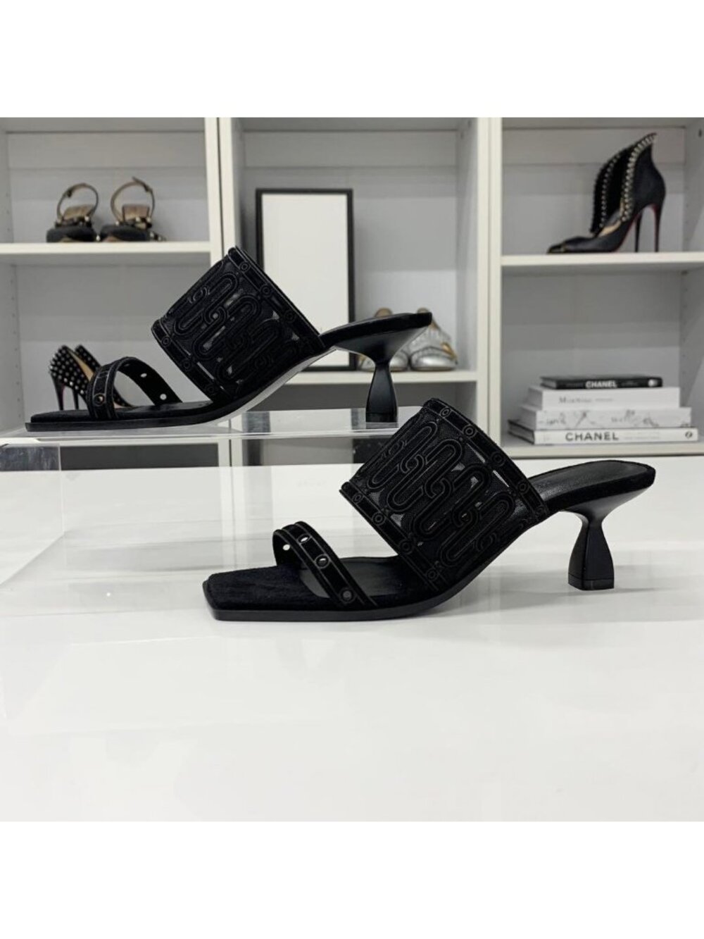 ★SOLD★ Hermes Gioia Suede Mesh Sandals Black - Picture 2 of 11